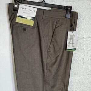 Perry Ellis Portfolio Men's SlimFit NonIron Stretch Dress Pants brown 34X32 $95